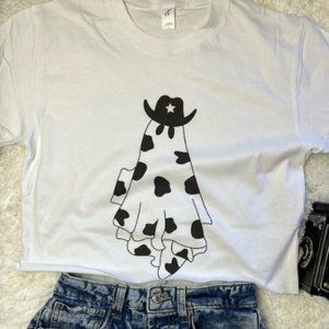 Cowboy Hat Ghost Crop Top Country Western Halloween Cowgirl Costume Cropped Tee